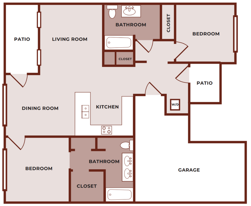 Two Bedroom Cottage 1,169 SF